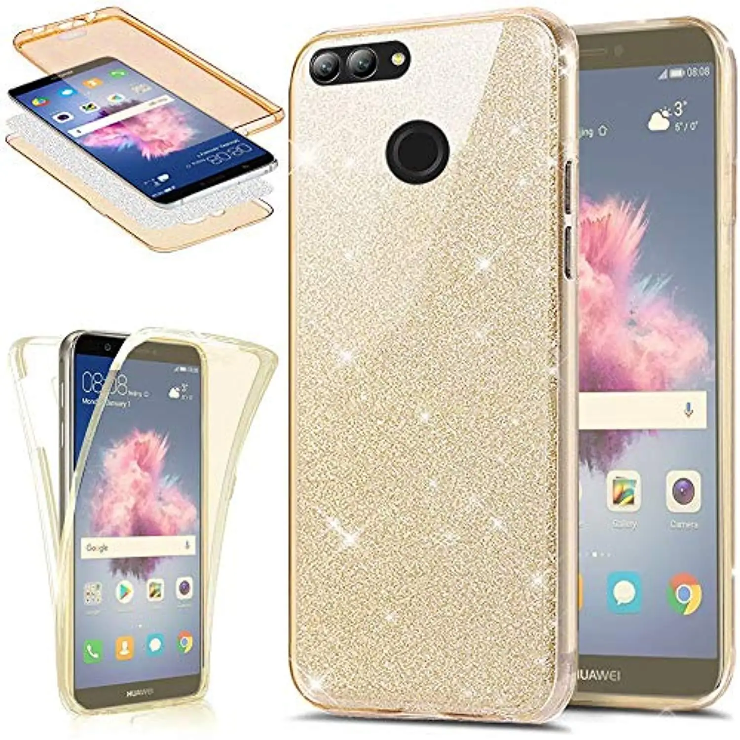 360 Glitter 3 in 1 Front + Back TPU Case for Huawei P Smart Y6 Y7 Pro 2019 P30 P20 Lite P10 Plus Mate 20 Cover Soft Phone Cases |
