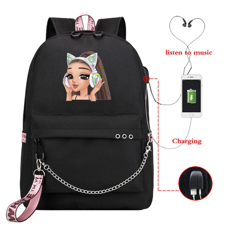 Kpop стильные школьные сумки для подростков Ariana Grande, с принтом, для девочек, сумка для книг, USB, холщовые женские школьные сумки для подростков, Colleg, Прямая поставка - Цвет: 810-ff-11-17-11