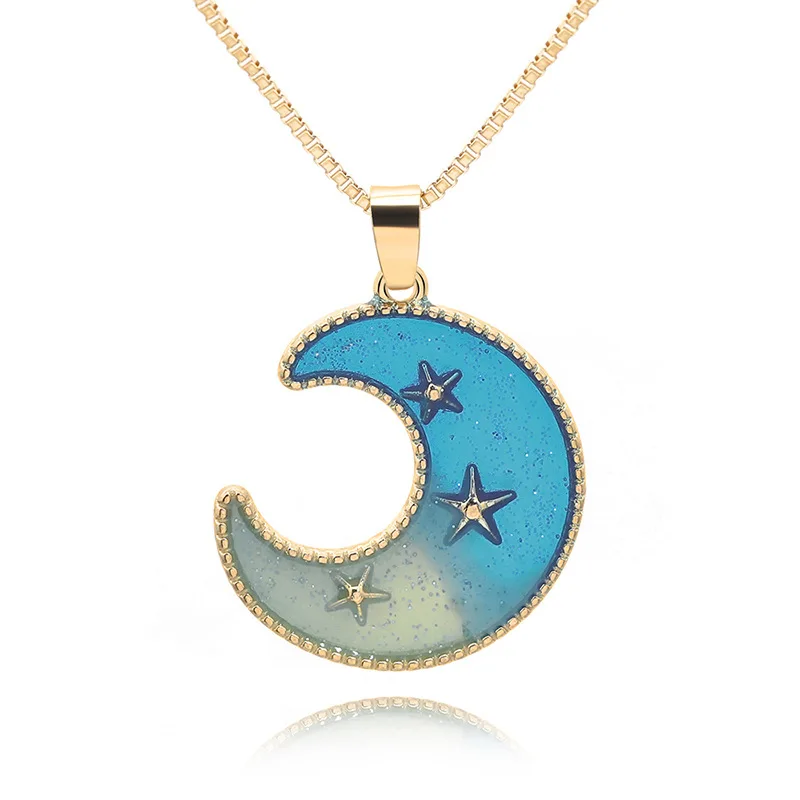 Half moon Pendant/necklace with moon and heart inset