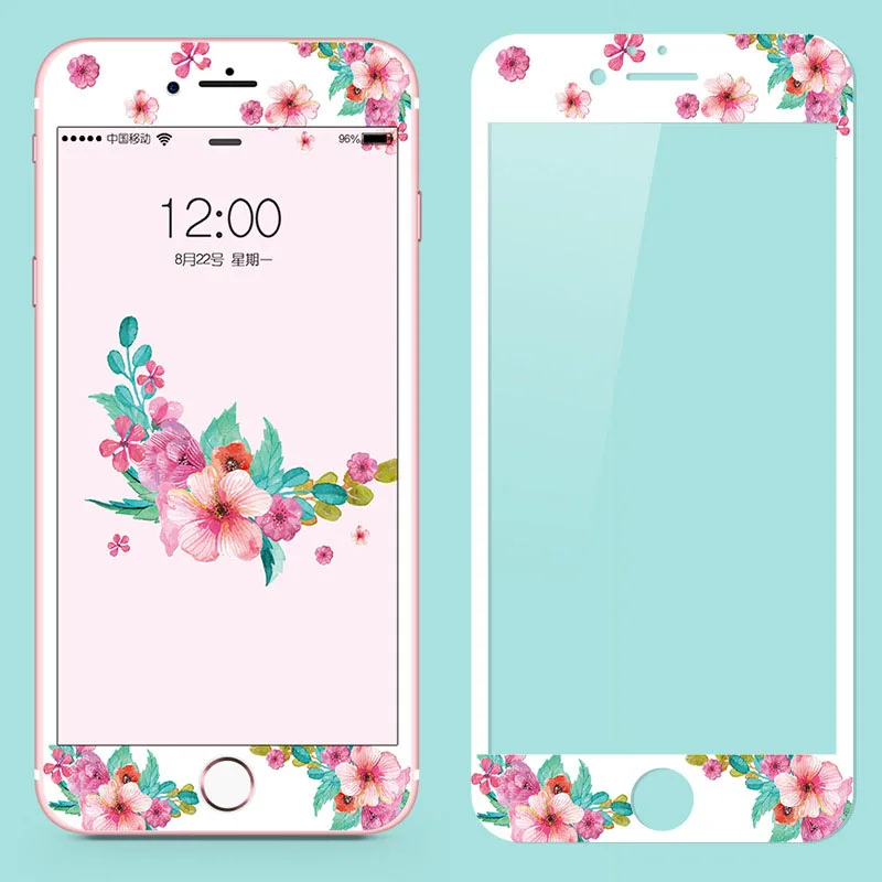 CAYH Симпатичные мультфильм закаленное стекло телефонные чехлы для iPhone 6 6s 7 8 Plus цветок птица шаблон царапинам экран протектор стекло чехол - Цвет: CAYH