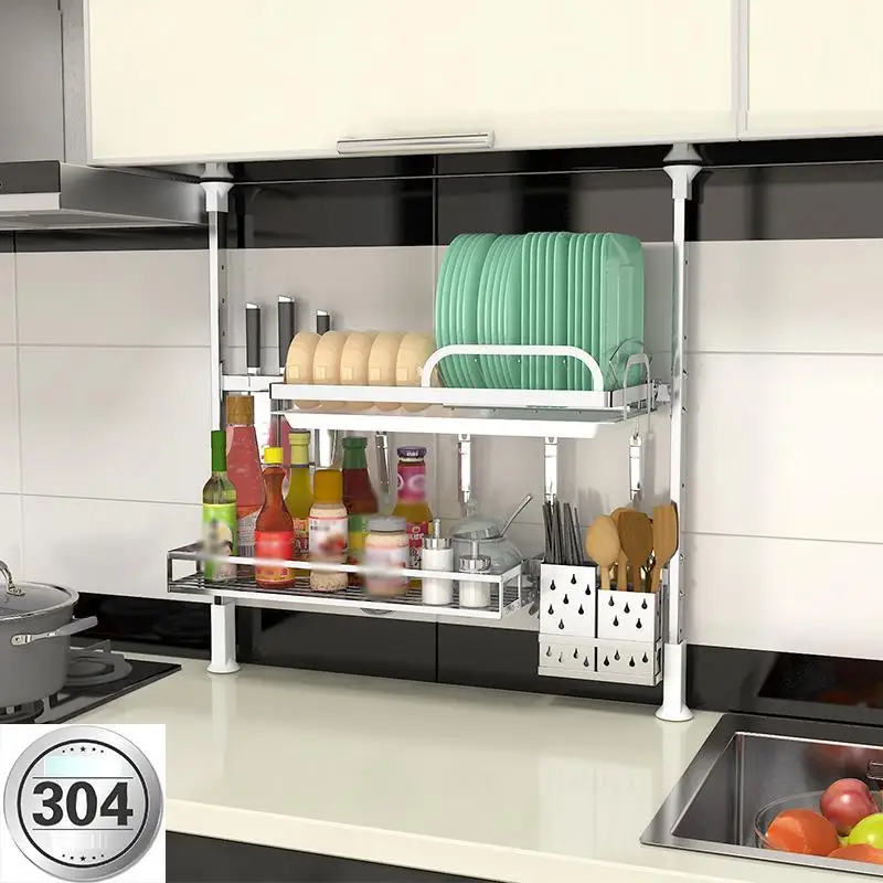  Soporte de esponja para fregadero de cocina, estante  telescópico de almacenamiento para fregadero, organizador de fregadero de  cocina, expandible (14.2 a 17.3 pulgadas), organizador de fregadero de  acero inoxidable con soporte