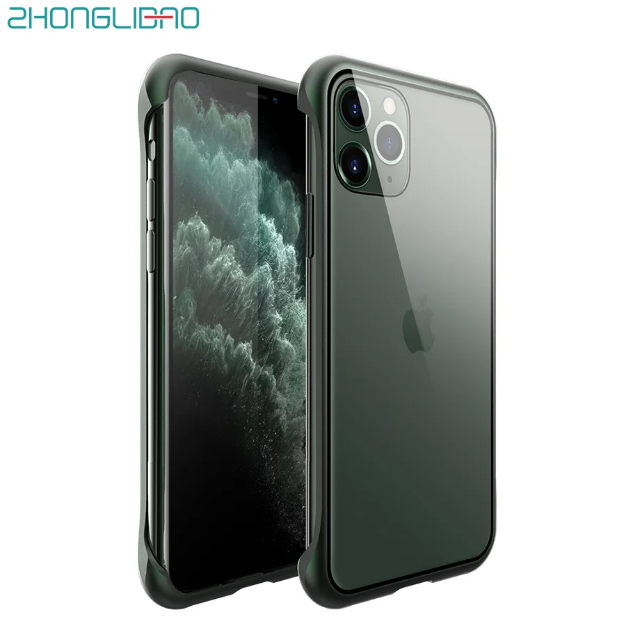 

For Iphone 11 Borderless Metal Magnetic Case for Iphone 11 Pro Max Xr 7 8 Plus Luxury Scratchproof Tempered Glass Back Cover