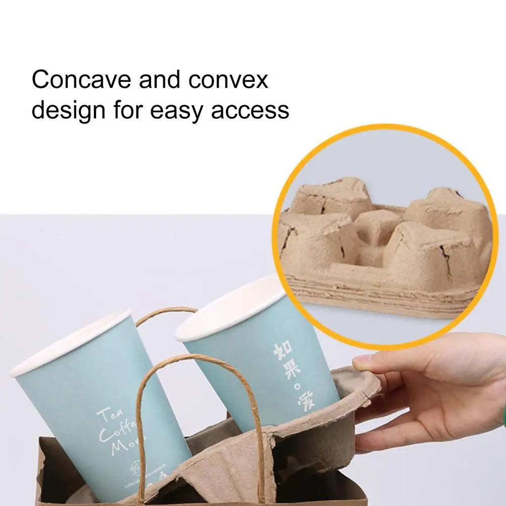 50PCS Disposable Pulp Cup Holder Coffee Milk Tea Drink Carrier Packed Tray Biodegradable Disposable Cup Holder Takeaway Shops