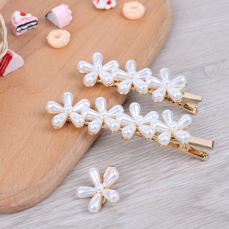 3 Styles Bride Elegant Headwear Hair Pin Vintage Romantic Pearl Flower Hair Clip Simple Geometric Duckbill Clip For Women Girls