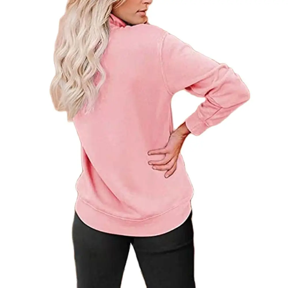 2021 Autumn Winter New Women Sweatshirt Kangaroo Pocket Solid Color Zipper Stand Collar Long Sleeve Ladies Hoodies Pullover Tops