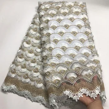 

NEW High Quality 2019 Tulle Beaded French Nigerian Lace Fabrics Pearls Embroidered Guipure African 3d Lace Fabric B5478