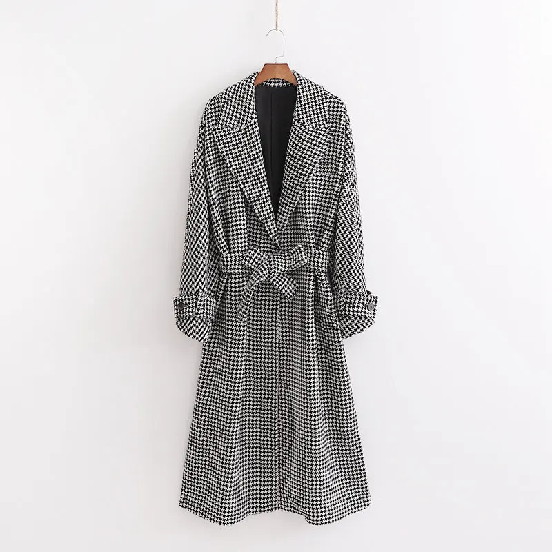 

Cxd-2436 WOMEN'S Dress New Style Trench Coat Long Thousands of Birds Lace-up Coat