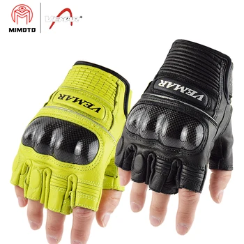 

VEMAR Motorcycle Retro Gloves Half Finger Leather Motocross Glove Men Women Black Vintage Gloves Chopper Scooter Motorbike Glove