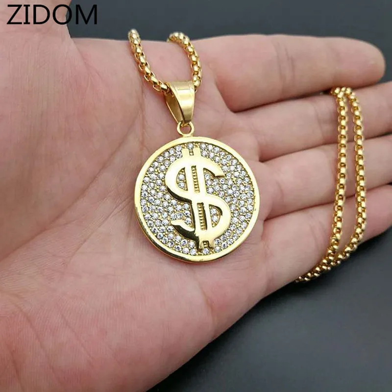 Мужские ожерелья с подвеской в стиле хип-хоп iced out bling dollar из нержавеющей стали