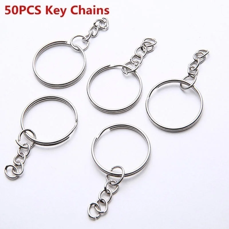 50Pcs keychain Посеребренный металлический чистый брелок, разъемное кольцо, брелок для ключей, кольца для мужчин и женщин, DIY Брелки, цепочки, аксессуары - Color: 50Pcs keychain