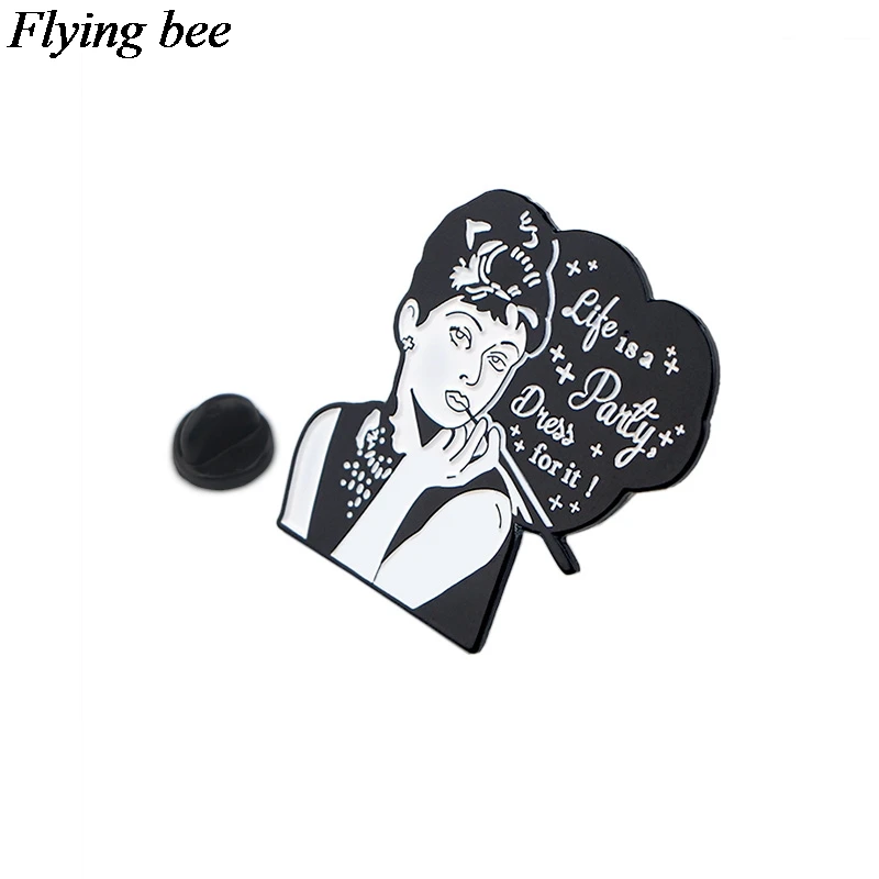 Flyingbee Одри Хепберн булавки брошь металлический значок для рюкзака одежда рубашка воротник Эмаль Булавка вентиляторы подарки для женщин мужчин X0577