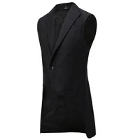 Men Lapel Vest Tuxedo Sleeveless Jacket Punk Rock Hip-hop Long Vest Retro Casual Vest Wedding Groomsmen Dress gilet steampunk 2