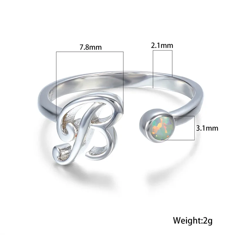 Простые Женские Буквы B модное Открытое кольцо маленький Опал Обручальные кольца для женщин классическое серебро обручальное кольцо