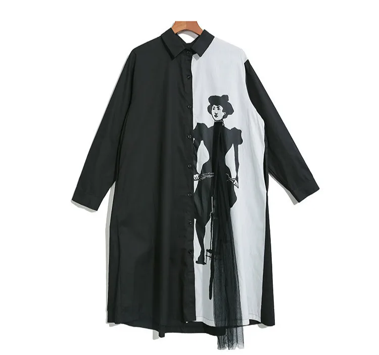 Max LuLu модные корейские женские готические Топы хлопковые блузки женские осенние длинные рубашки с принтом Повседневная одежда Лоскутная кружевная одежда