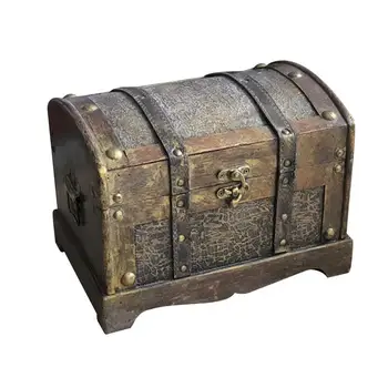 

1pc Wooden Case Durable Wooden Antique Decor Treasure Chest Sundries Box Jewelry Storage Treasure Case Without Lock for Girls