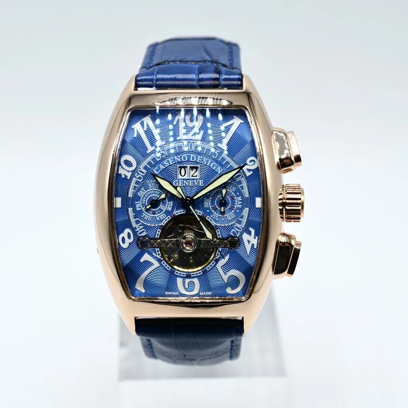 Механические часы Tourbillon, мужские роскошные часы от ведущего бренда CASENO, кожаный ремешок, мужские автоматические часы с скелетом, Прямая поставка, мужские часы - Цвет: 1