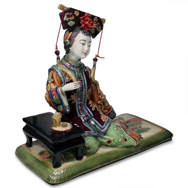 Antique Chinese Lady Ceramic Statue Figure Craft Collectible Porcelain Figurine Vintage Home Decor R2407