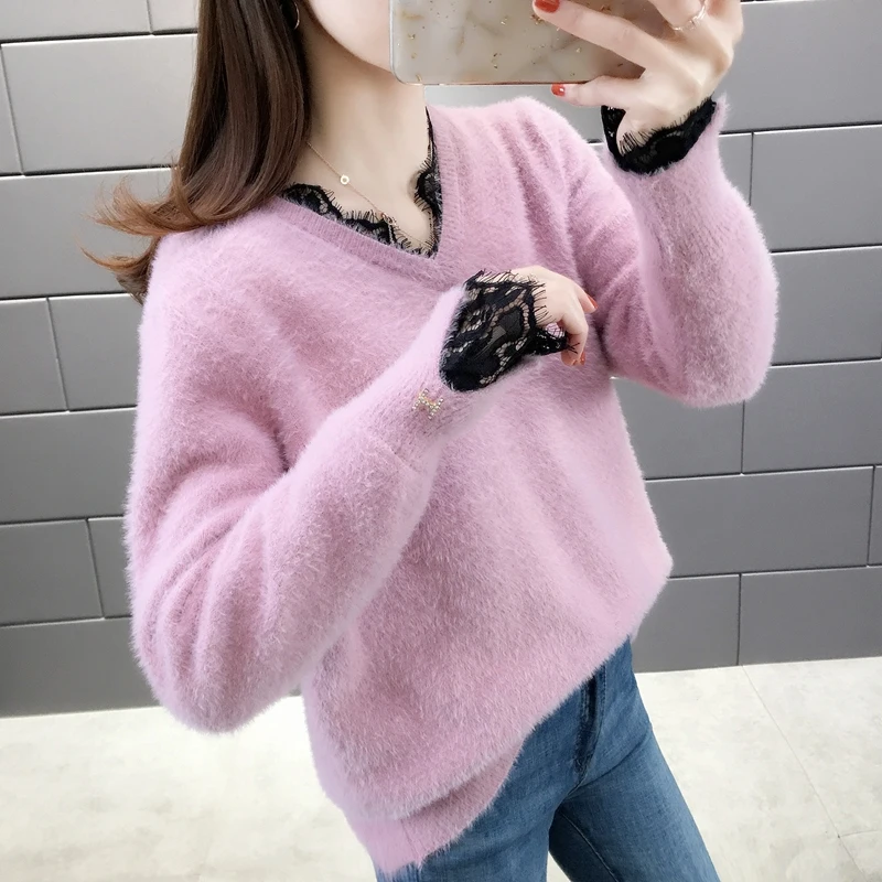 OHCLOTHING 15428 зал, строка 1, № 3] так же, как показано на изображении из-новая норковая как кружевное платье с v-образным вырезом; Сращивание трикотажа 55