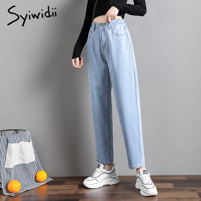 Syiwidii High Waist Jeans for Women Denim Pants Street Style Vintage Streetwear Elastic Waist Black Jeans Korean Fashion  Mom 5