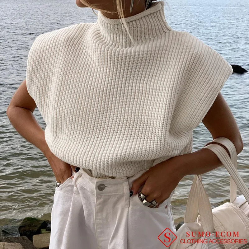 white sleeveless mock turtleneck
