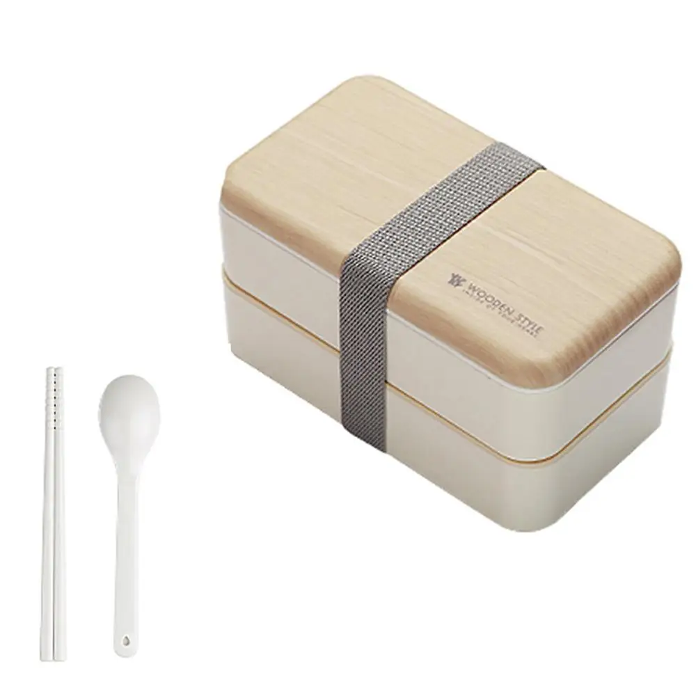 Микроволновая печь двухслойный Ланч-бокс 1200 мл деревянный салат Bento box BPA бесплатно портативный контейнер для рабочих студентов - Цвет: White