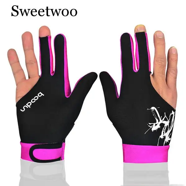 Billiards Three Finger Gloves Lycra Anti Skid Glove Snooker Billiard Cue Glove Embroidery Gloves Accessory For Unisex 5 Colors - Цвет: Rose red (single)M
