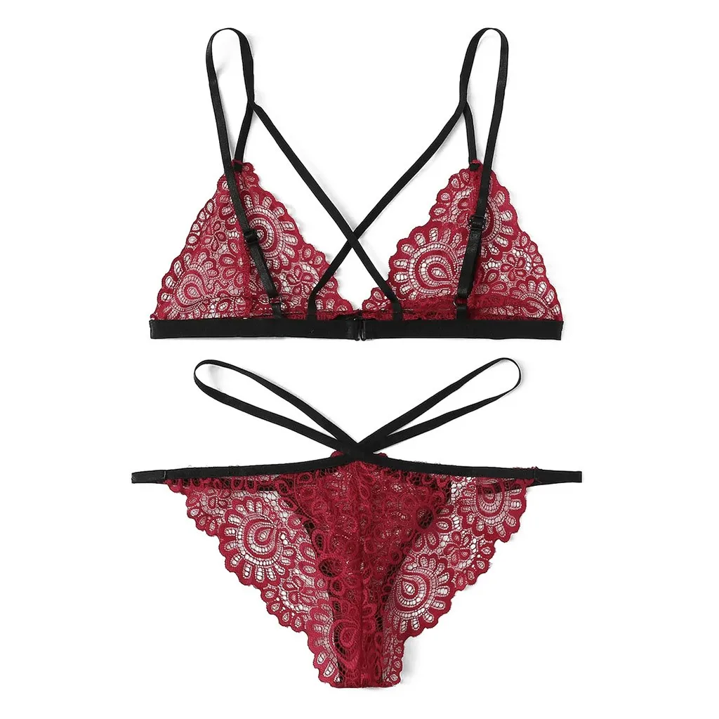Low Price Loss Sale 2019 New Sexy Women Plus Size Lace V-Neck Bra +Thong Lingerie Set Underwear S-2XL Dress For Sex Beautiful