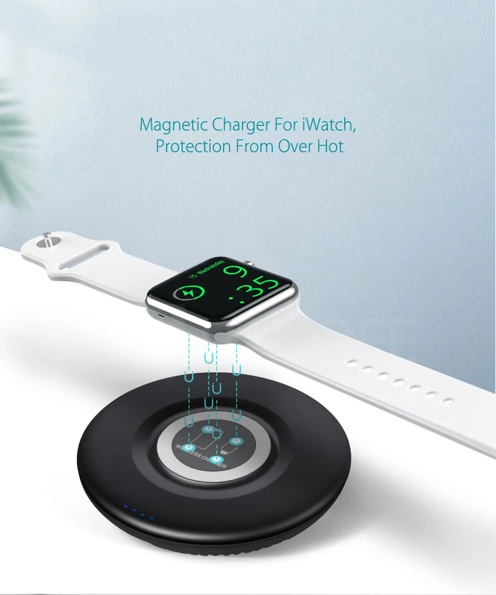 Power Bank для Apple Watch 1 2 3 4 Беспроводное зарядное устройство Внешняя батарея 5000 мАч 2 в 1 Зарядная батарея для iphone 11 Pro XR XS Max