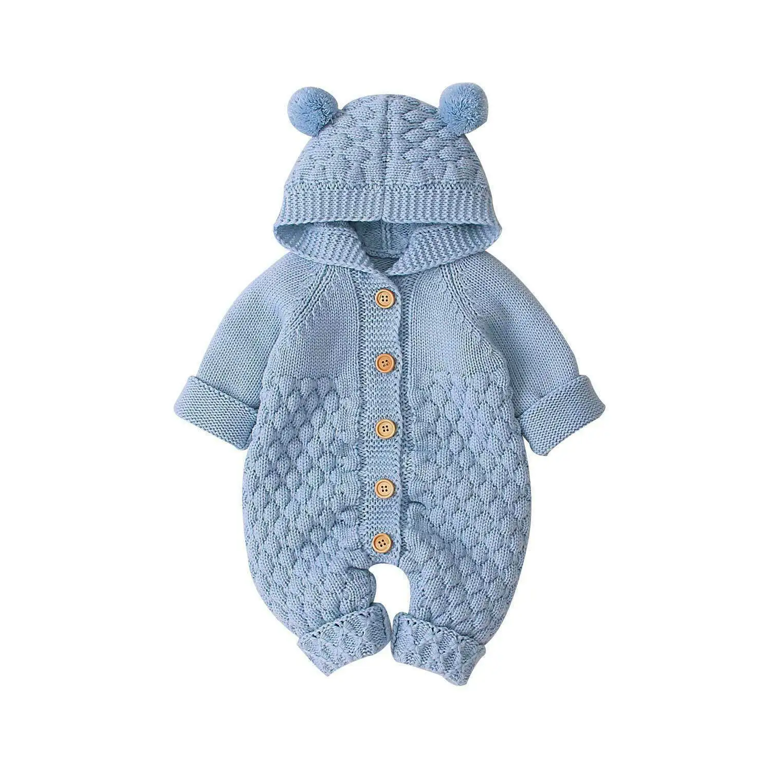 Newborn Baby Girl/Boy Hoodie Jumpsuit Romper Bear Ear Knit Wool Sweater Clothes Hairball Lovely Romper for 0-24M Baby Unisex