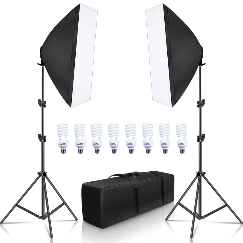 Online Fotografía Softbox Kit de caja de luz 8 Uds E27 LED equipo de iluminación de cámara de estudio fotográfico 2 Softbox 2 Soporte de luz con bolsa de transporte
