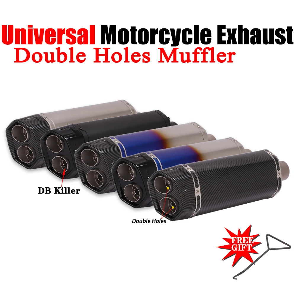

51MM Universal Motorcycle Exhaust Escape Moto Muffler Double Holes DB Killer For Motorcycle Exhaust For PCX Nmax155 R1 R15 MT09