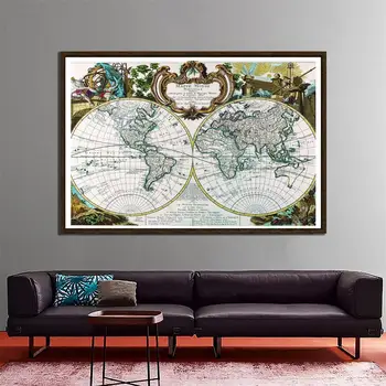 

150x100cm Mappe Monde Nouvelle Medieval French Map Office Decorative Map Non-woven Waterproof Collapsible World Map