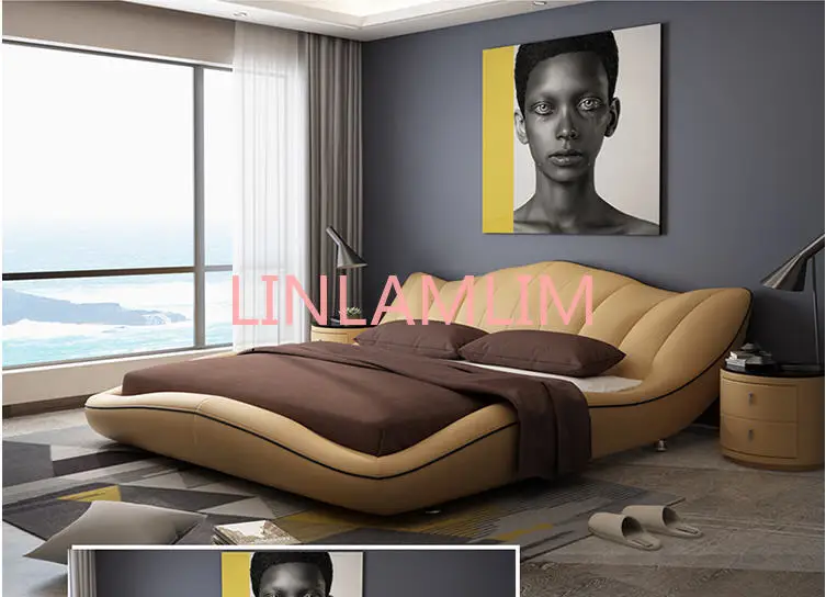 Europe and America Genuine leather bed frame Modern Soft Beds Home Bedroom Furniture cama muebles de dormitorio / camas quarto