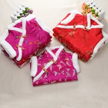 Платье для маленьких девочек зимнее Теплое повседневное платье без рукавов с цветочным рисунком Ципао детское платье принцессы