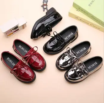 

New Kids Leather Wedding Dress Shoes For Girls Brand Children Black Wedding Shoes Boys Formal Wedge Sneakers Flat