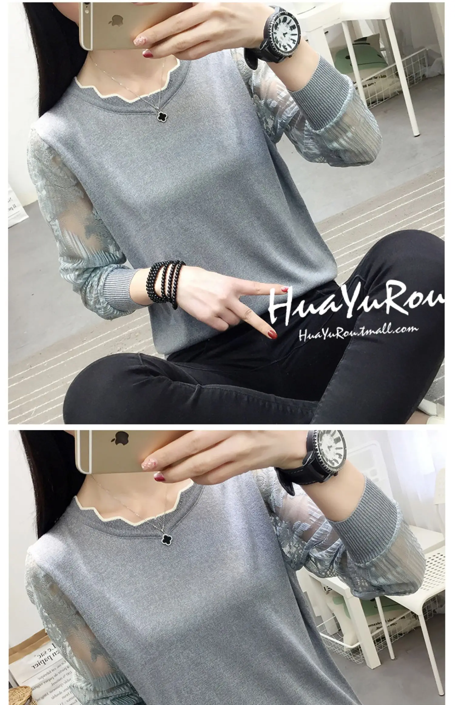 OHCLOTHING, новинка, кружевной свитер, Женская Нижняя блуза с длинным рукавом, свободная Весенняя НОВАЯ тонкая трикотажная блузка, трендовая блузка
