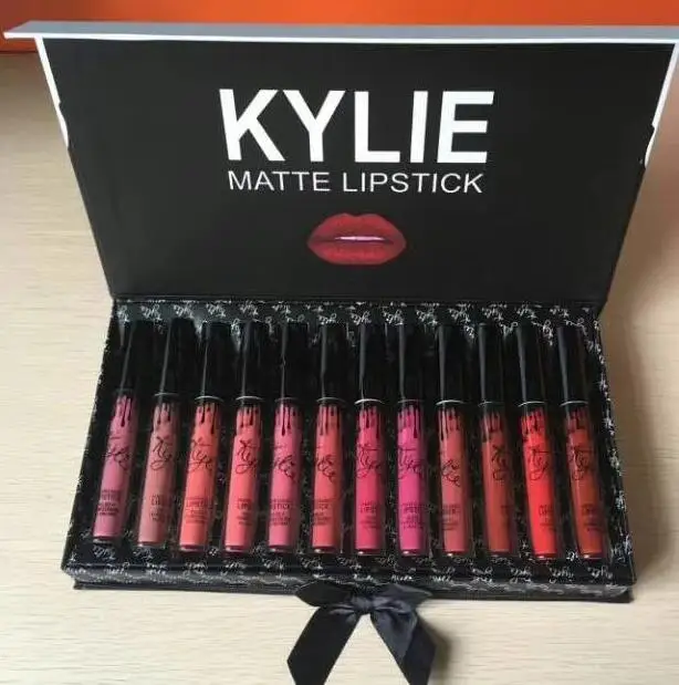 New KYLIES Cosmetics set Matte Liquid Blue Lip Gloss Lightning 12pcs Waterproof Kylies Lip Gloss Kit Long Lasting Matte - Цвет: matte 12pcs