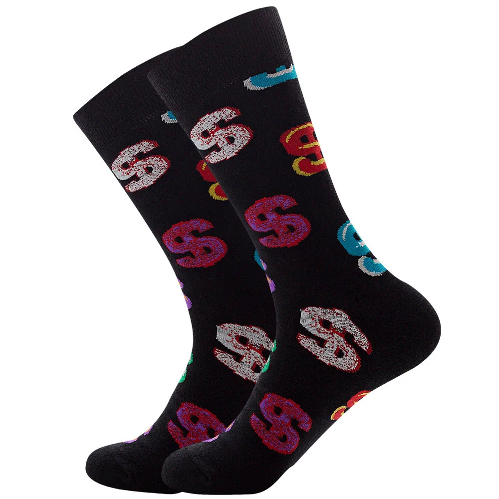 Мужские носки из чесаного хлопка с рисунком звезды, полосы, геометрические, новинка, забавные носки