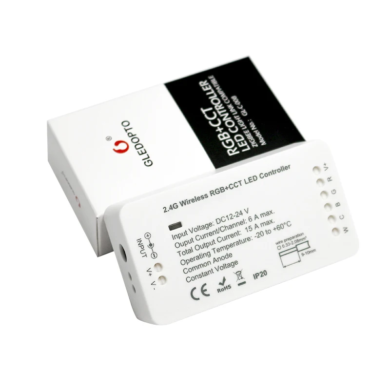Gledopto Zigbee 3.0 2ID Smart RGB+CCT Switch DC12-24V LED Strip Voice Remote Switch Dimmer Controller Work with Amazon ECHO