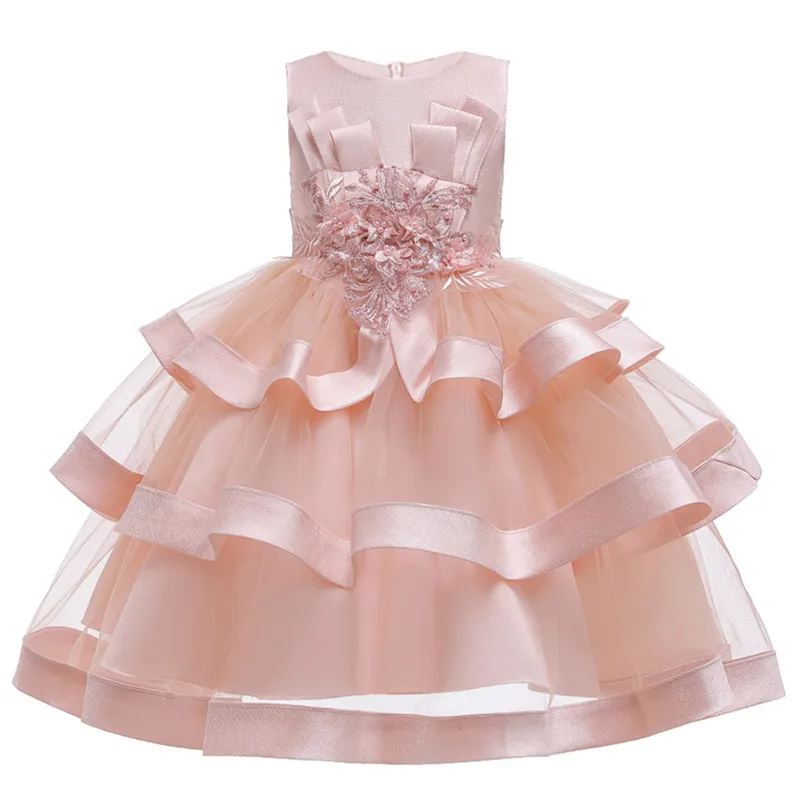 Flower Girls Dresses for Birthday Party Clothes Lace Pageant Baby Girls Sleeveless Princess Wedding Children Prom Gowns - Цвет: pink