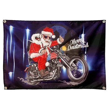 

Santa rides a motorcycle Poster Tapestry Wall Hanging Home Decor Wall Cloth Tapestries Flag Banner Wall Carpet Background Cloth
