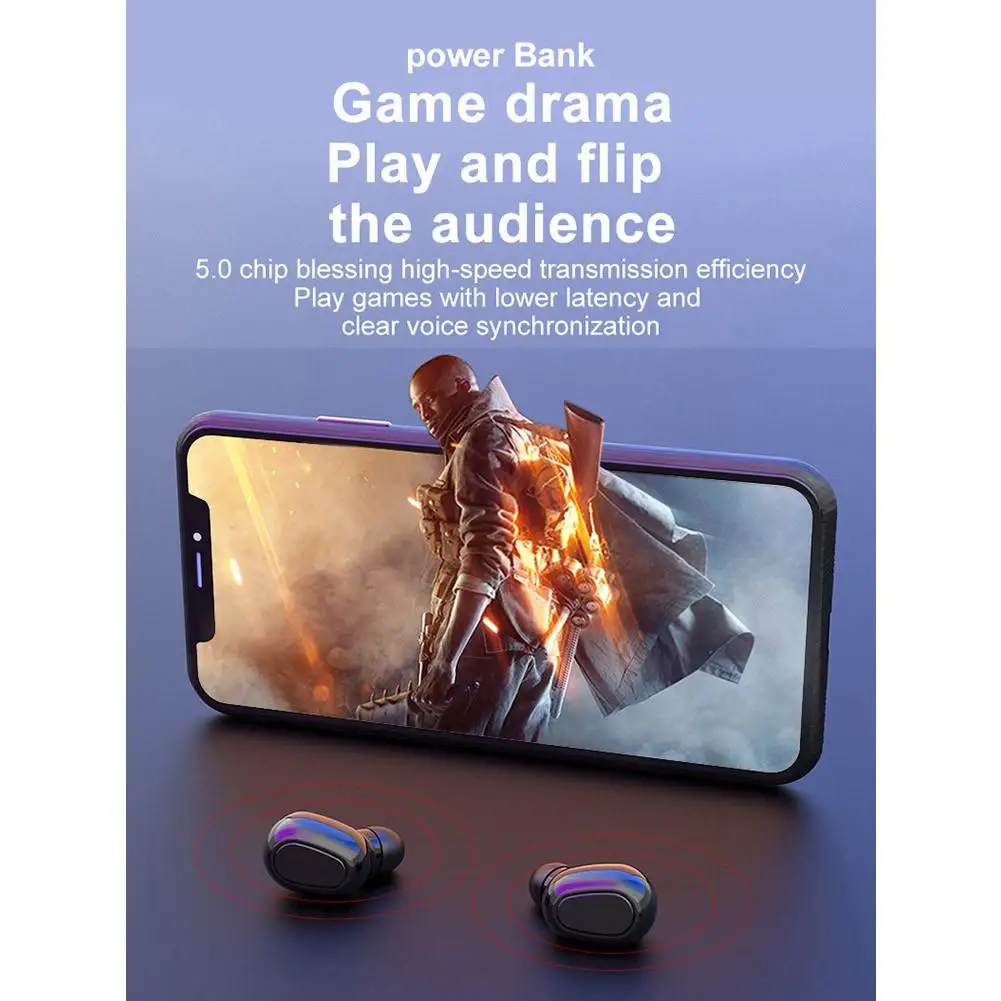 Bluetooth 5 0 TWS Wireless Headset Dual Earbuds Music Sport Earphones 9D Sound w Charging Box for Samsung iPhone Android Phones