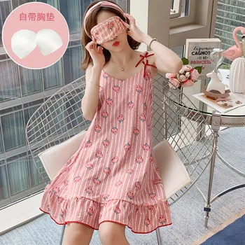 

Spring and Summer New Glasses with Chest Pad Pajamas Women's Tank Top Nightdress Loose Cute Girl Student Leisure Tops