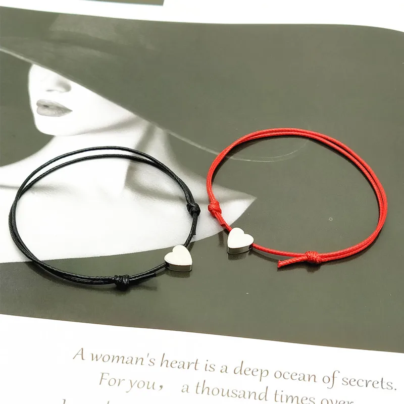 2 pcs/lots Tiny Love Heart Lucky Bracelet Red Black White Color Rope Bracelet Adjustable Fashion Couple Bracelet Wholesale
