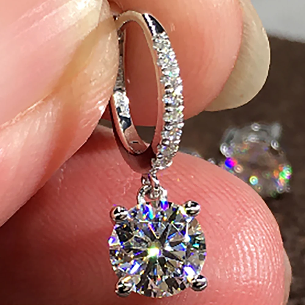 

10K White Gold Women Drop Clip Hoop Earrings Moissanite Diamonds 0.5 1 2 3 Carat Round Wedding Party Engagement Anniversary Gift