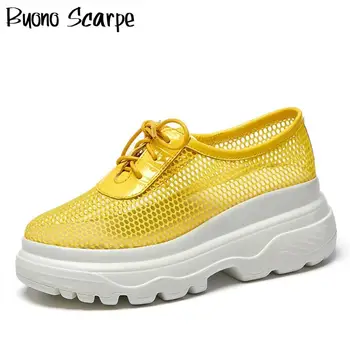 

Buono Scarpe Casual Mesh Women Shoes Platform Summer Lace Up Sneakers See Through Women Summer Sneakers Ladies Singer Shoes 2020