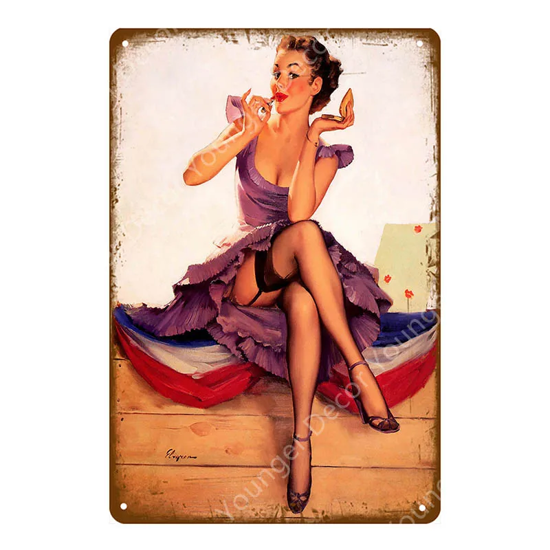 Европа Pin Up девушка плакат металлические жестяные вывески Винтаж Настенный декор живопись бар паб кафе магазин домашний декор сексуальная леди табличка YI-141 - Цвет: YD6733AI