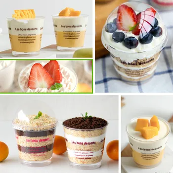 

25pcs European style transparent thick ice cream plastic cup birthday party favor kitchen diy dessert packaging cups with lid