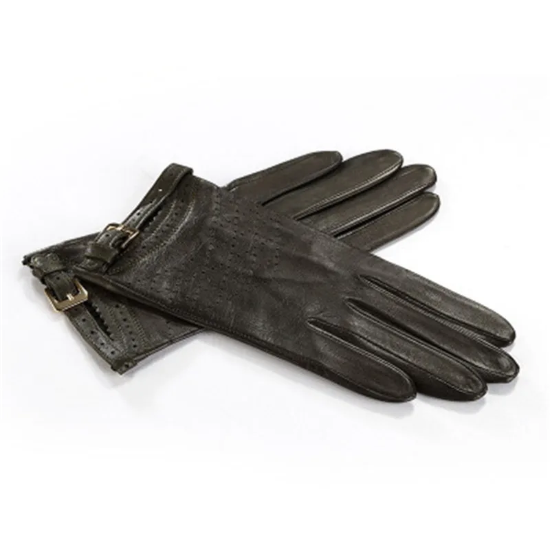 Olive green Перчатки женские из натуральной кожи модные весенне-осенние тонкие перчатки из овечьей кожи без подкладки женские кожаные перчатки te3168 - Цвет: Olive green