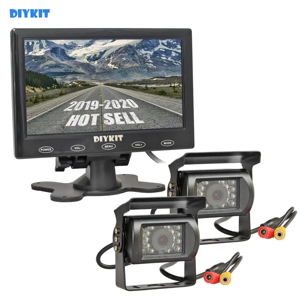 DIYKIT 7 дюймов DC12V автостоянка монитор сенсорный экран+ 2 x IR камера заднего вида CCD+ пульт дистанционного управления